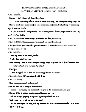 Đáp án đề kiểm tra cuối học kì I Tiếng việt lớp 5 - Năm học 2015-2016